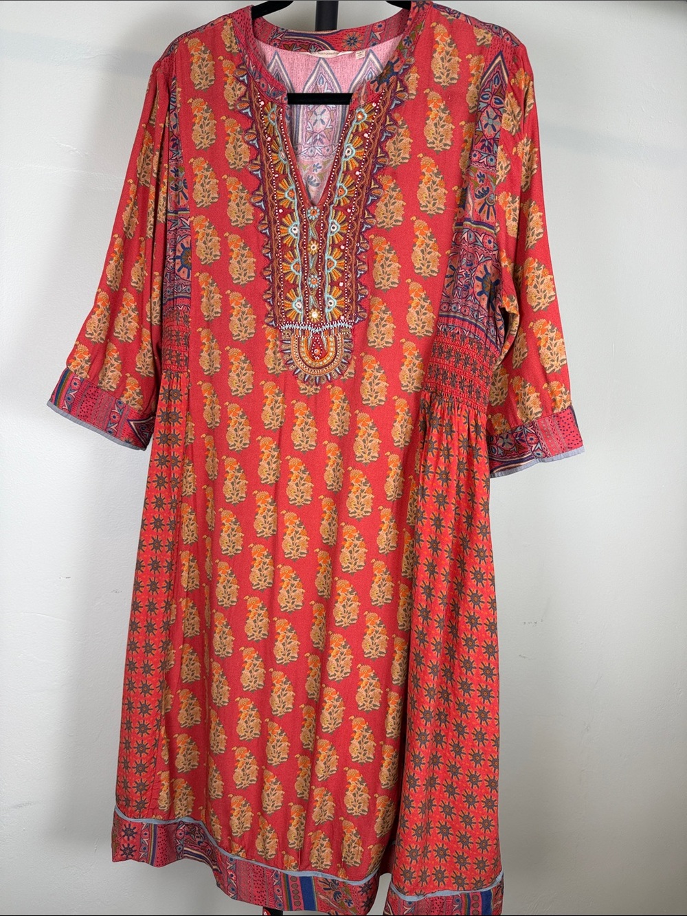 Soft Surroundings Phoenix Paisley Embroidered Beaded Bohemian Dress Size XL